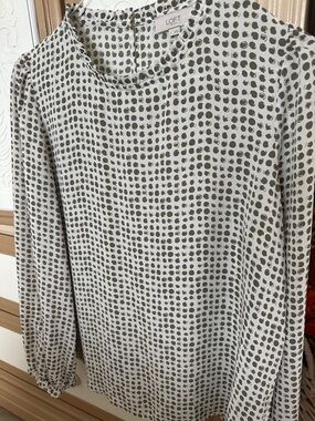 LOFT Olive Dot Crewneck Long Sleeve Blouse
